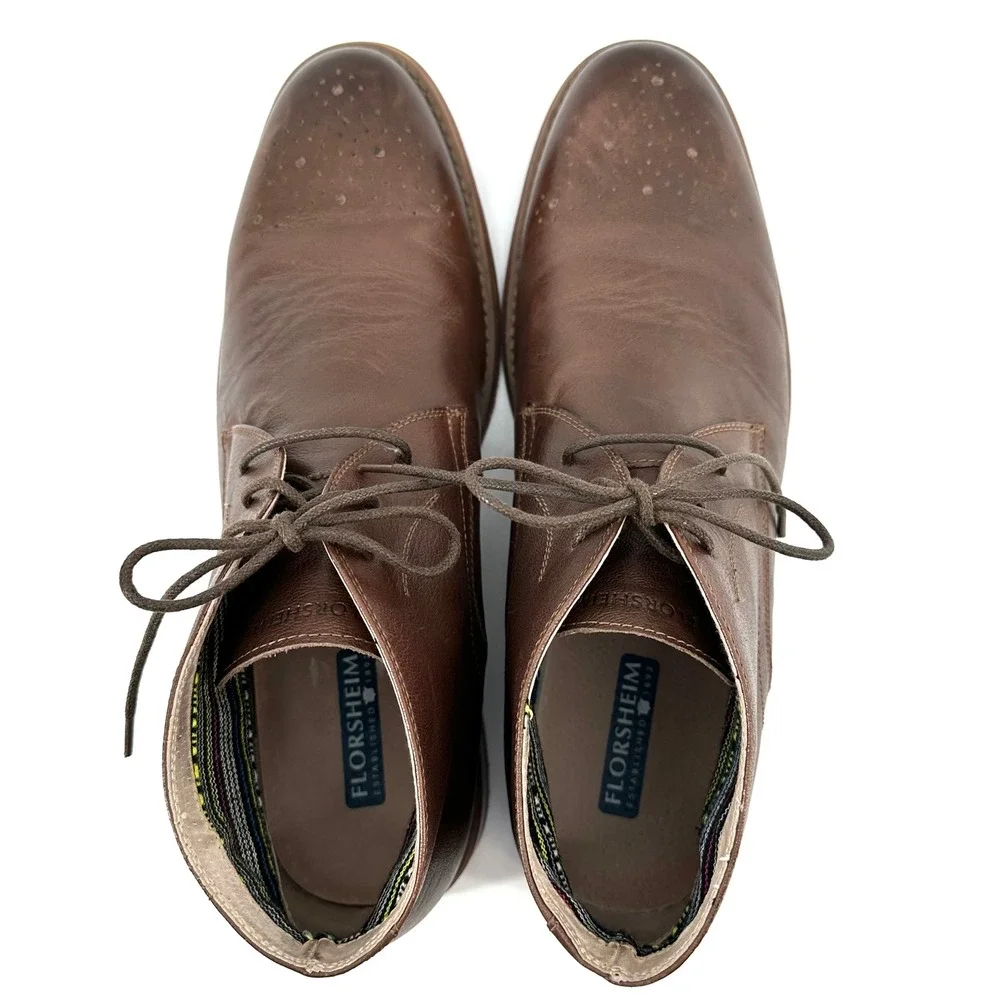 Florsheim Mens 15085-200 Brown Leather Medallion Toe Chukka Boots 10.5D